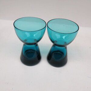 Morgantown Glass Works PEACOCK BLUE 4 Inch High Candle Holders, Pair